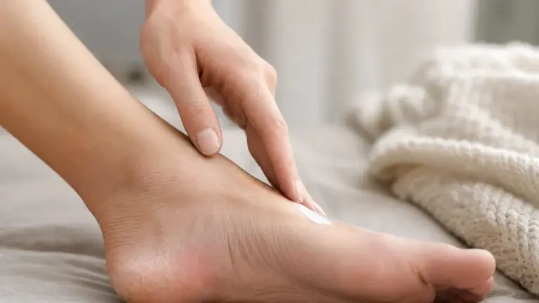 Soin des pieds maison : crème appliquée sur le talon