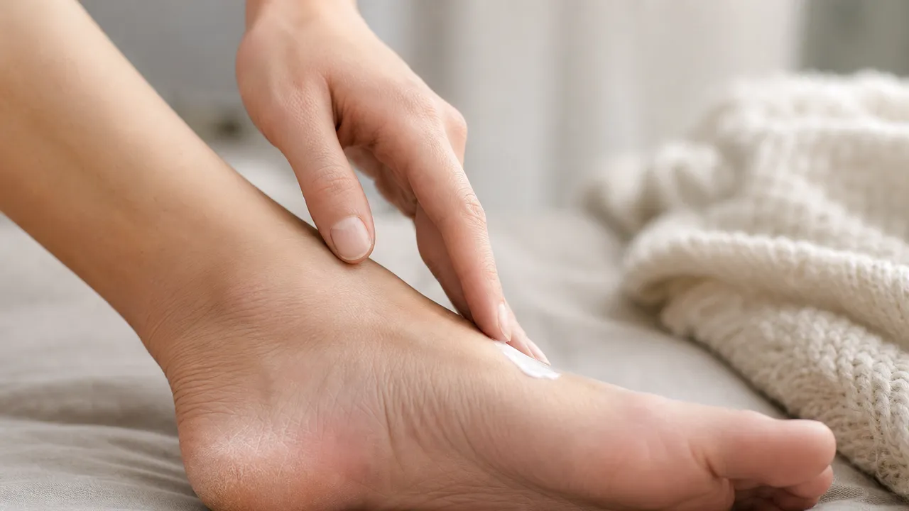 Soin des pieds maison : crème appliquée sur le talon