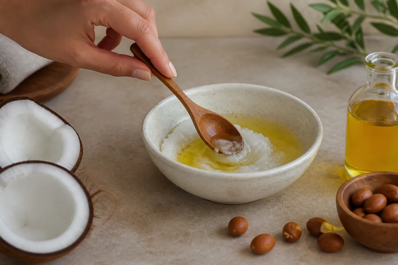Mélange d’huile d’argan et d’huile de coco pour cheveux